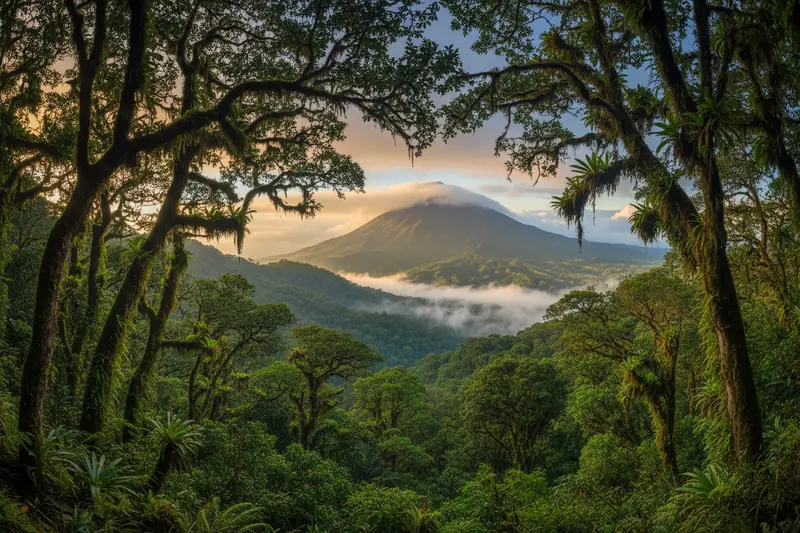 Humid forest below a volcano, sloth habitat